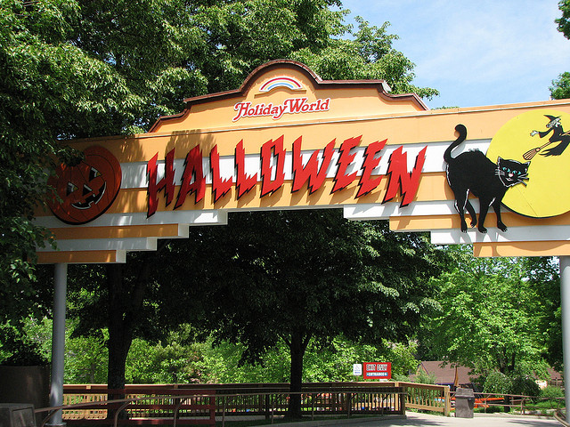 Image of Halloween sign at Holiday World Theme Park.