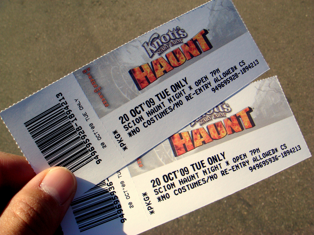 Image of tickets to Knott's Scary Farm.