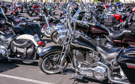 image of motorcycles lined up for festival