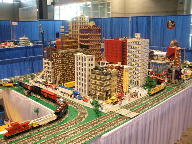 Image of city built with Lego's at a Lego Kidsfest.