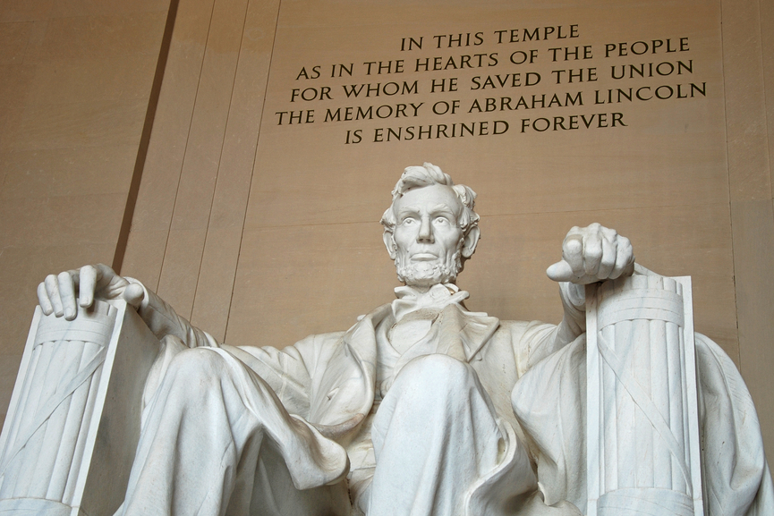Image of Abraham Lincoln statue at Lincoln Memorial in Washington DC.