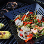 Image of grilled veggies on an outdoor grill.