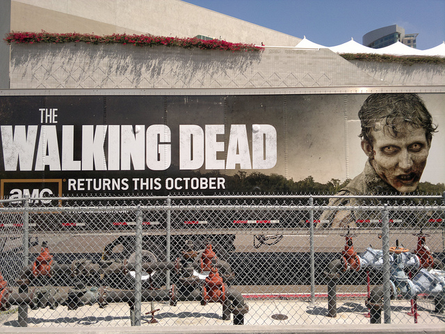 Image of AMC's walking dead sign for television series.