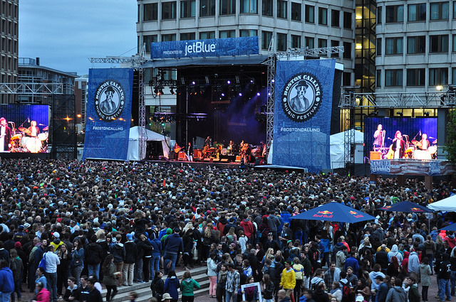 Image of Boston Calling Music Festival stage at night.