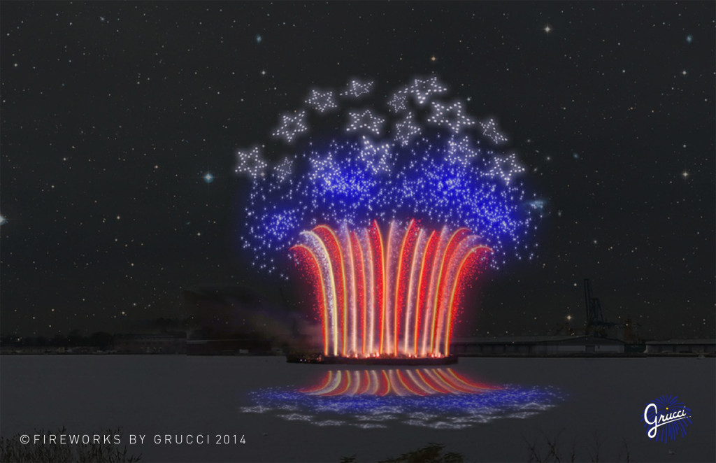 Image of fireworks and light display in Baltimore.