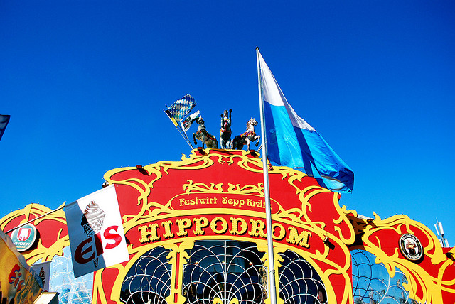 Image of front of Hippodrom beer tent in Munich.
