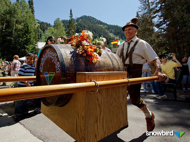 Image of beer keg at Snowbird Oktoberfest in August.