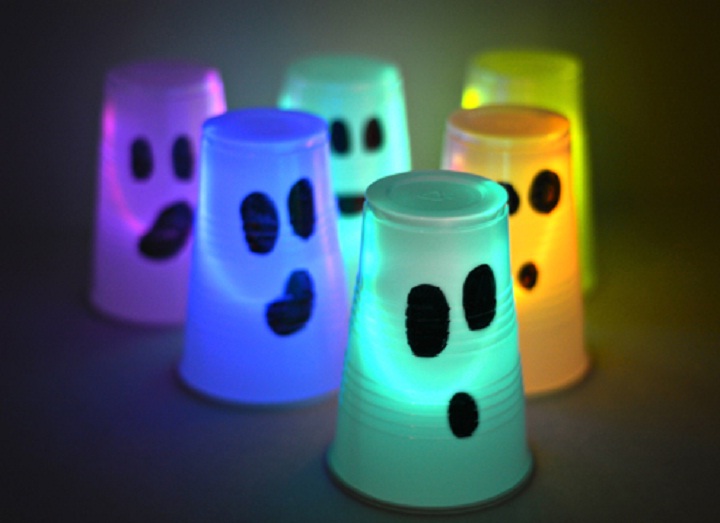 Image of glowing cups for Halloween party.