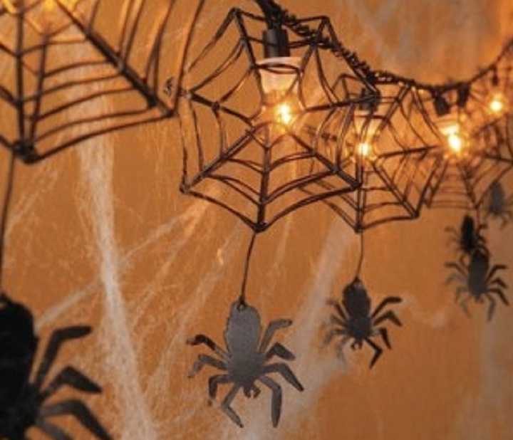 Image of spider web decoration at halloween party.