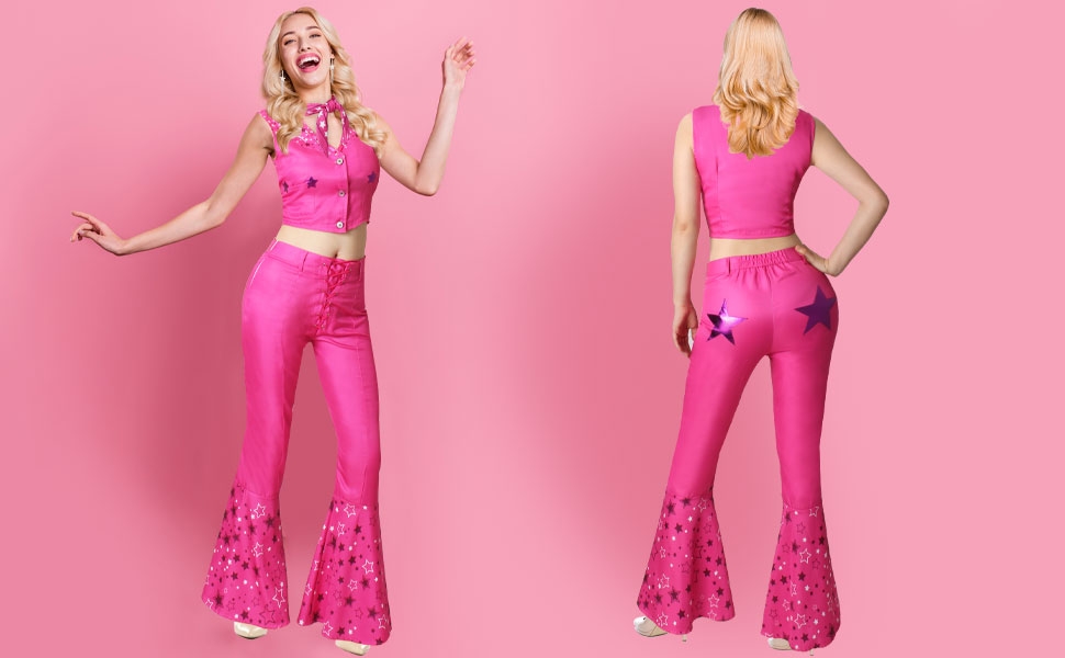 Pink Cowgirl Costume for Women,70s 80s Hippie Disco Outfits for women