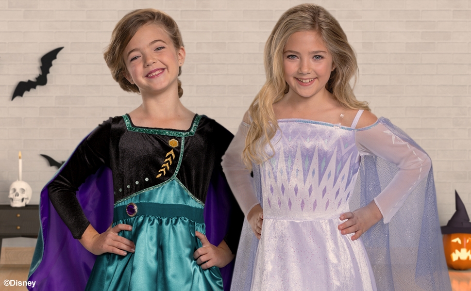 Frozen 2 Girls Halloween Costume Anna Elsa Child Snow Queen Dress Up Role Play Princess Movie Kids
